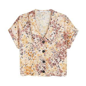 Mango Flower Print Cropped Blouse